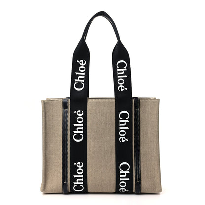 Chloe Linen Calfskin Medium Woody Ribbon Tote Black Blue 1 of 9