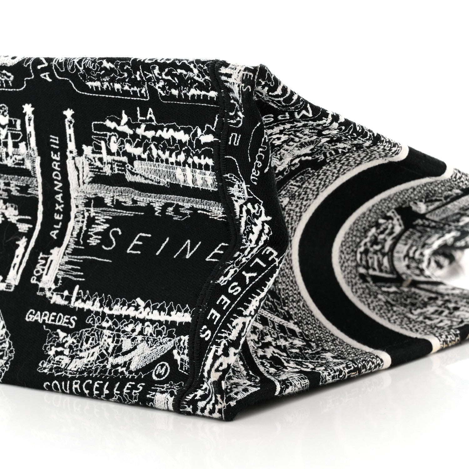 Christian Dior Canvas Embroidered Medium Plan De Paris Book Tote Black White 10 of 10