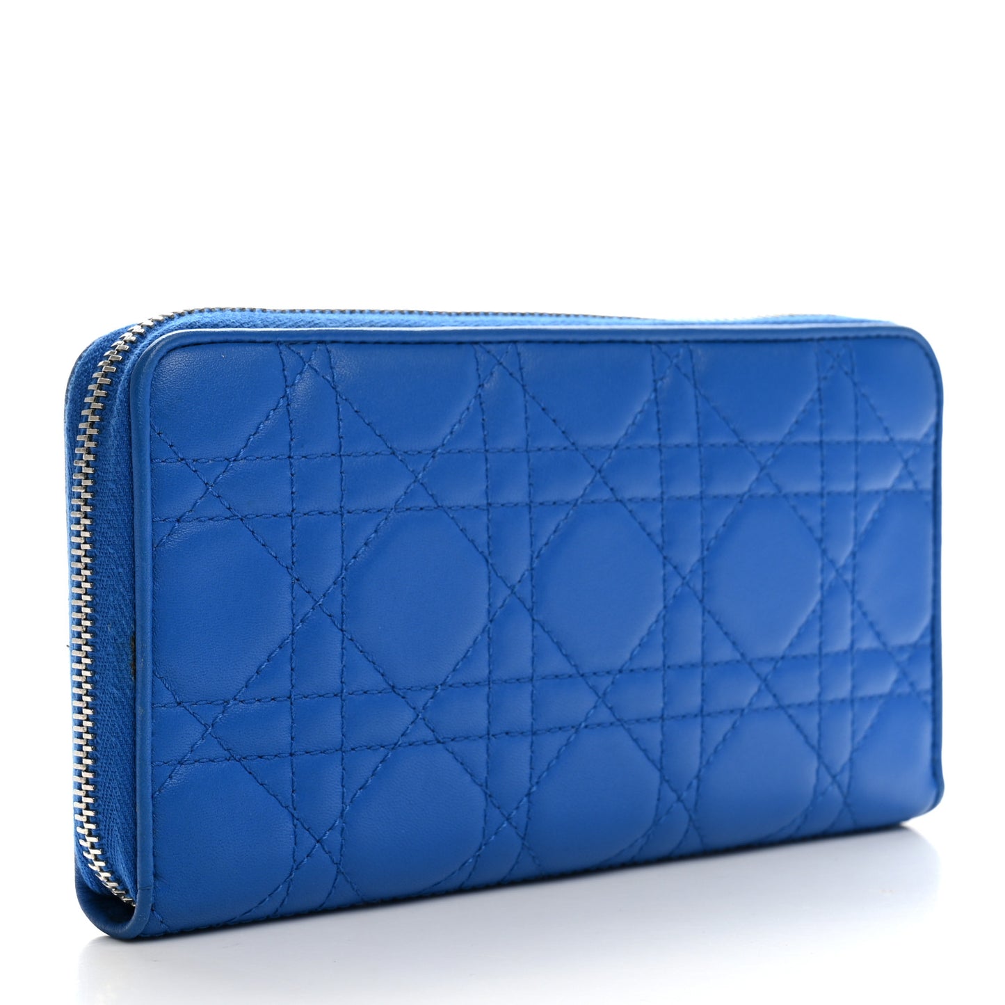 Lambskin Cannage Lady Dior Zip Wallet Blue