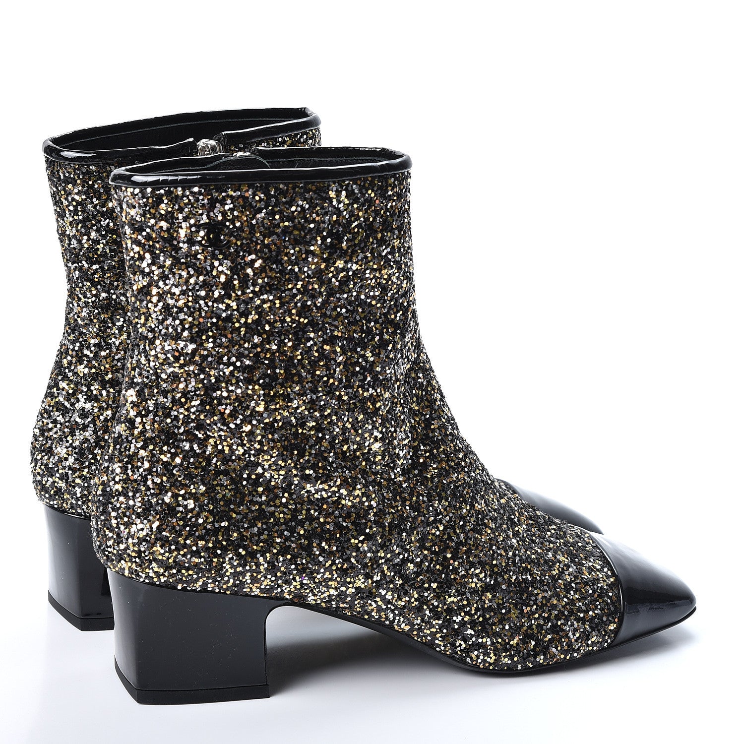 Chanel Glitter Patent Cap Toe Short Boots 42 Bronze Black 4 of 9