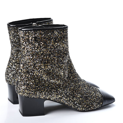 Chanel Glitter Patent Cap Toe Short Boots 42 Bronze Black 4 of 9