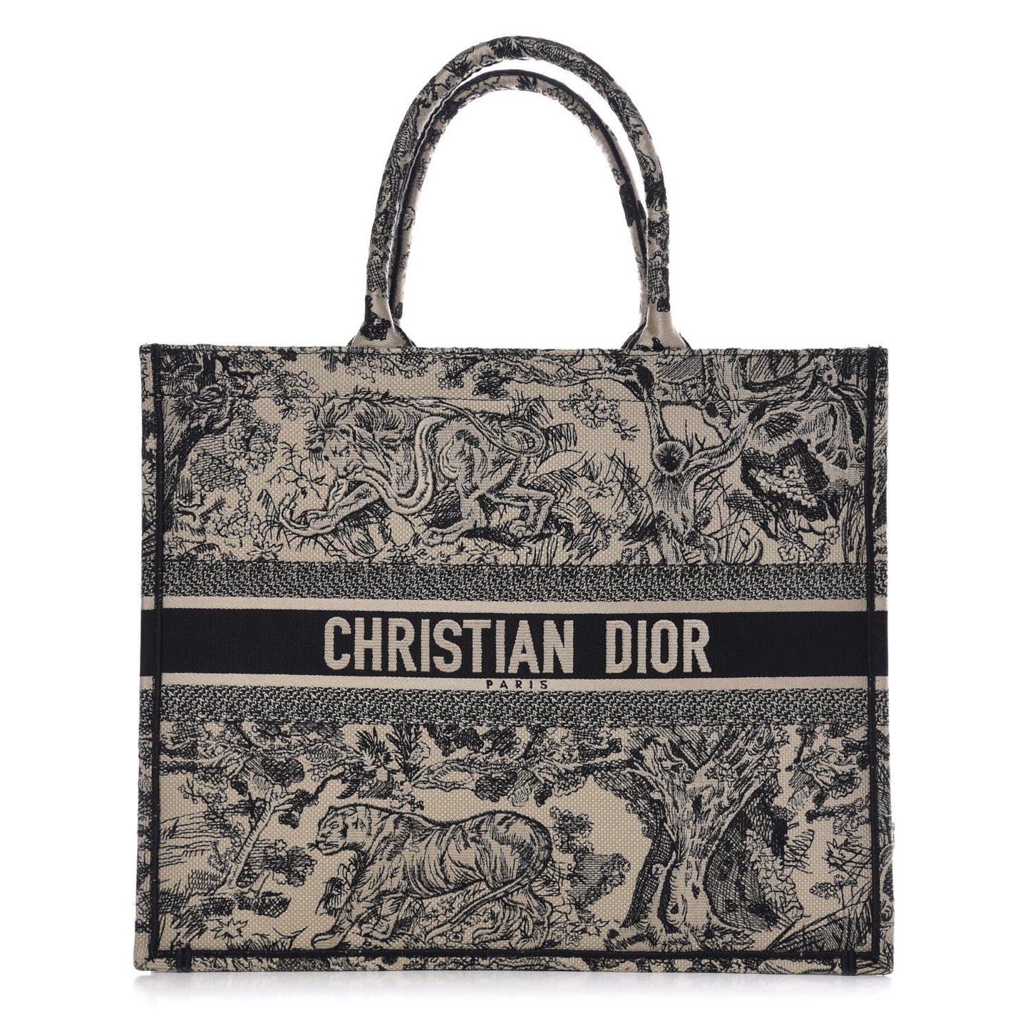 Canvas Embroidered Large Dioriviera Toile De Jouy Book Tote Black