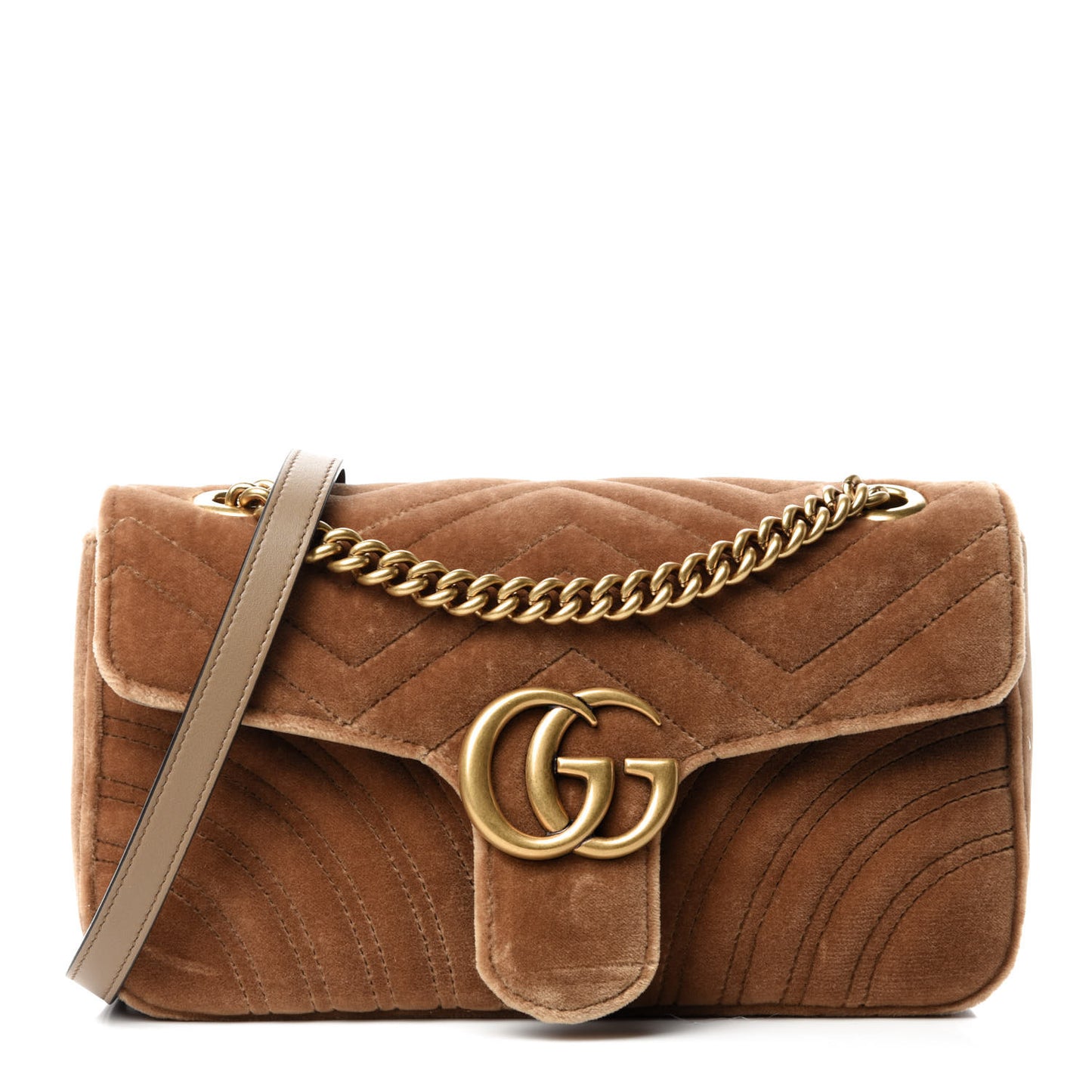 Velvet Matelasse Small GG Marmont Shoulder Bag Taupe