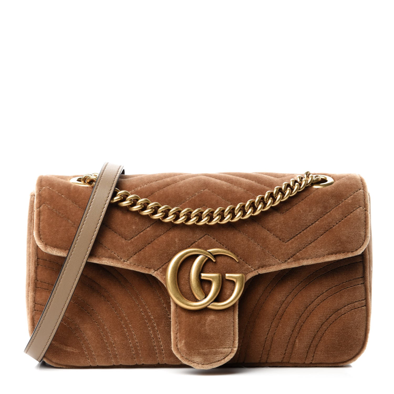 Gucci Velvet Matelasse Small GG Marmont Shoulder Bag Taupe 1 of 10