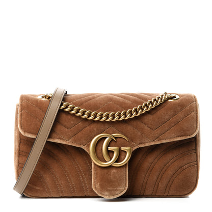 Gucci Velvet Matelasse Small GG Marmont Shoulder Bag Taupe 1 of 10