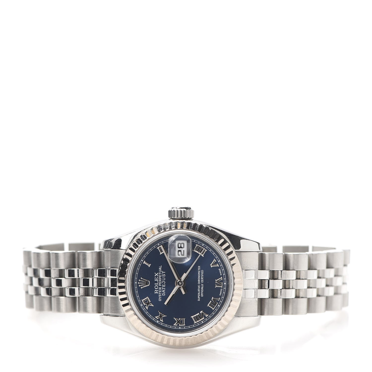 Rolex Stainless Steel 18K White Gold 26mm Oyster Perpetual Datejust Watch Blue Roman 179174 3 of 6