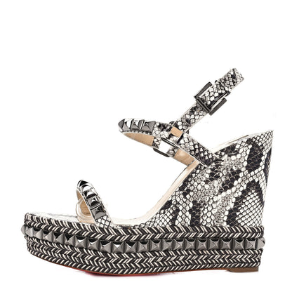 Christian Louboutin Watersnake Print Cataclou 120 Wedge Sandals 40 Roccia Gun Metal 1 of 8