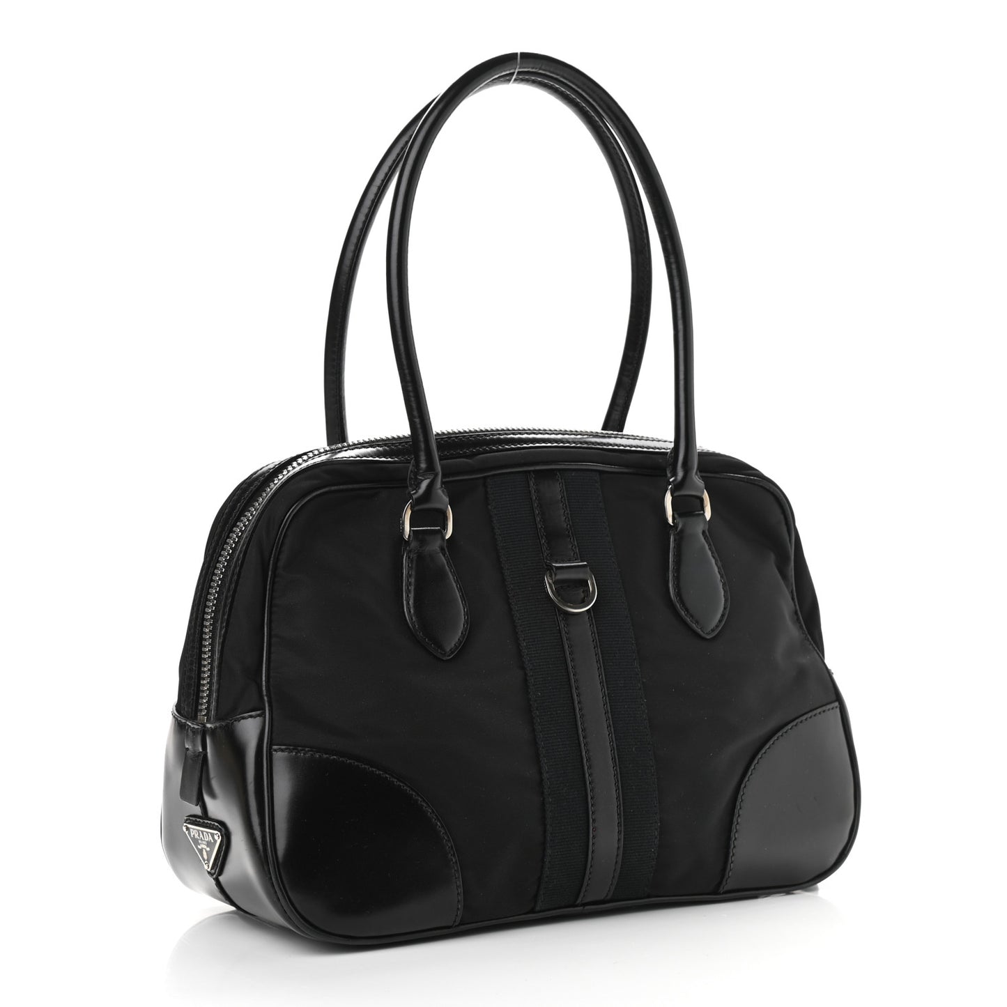 Tessuto Nylon Box Calf Bowling Bag Black