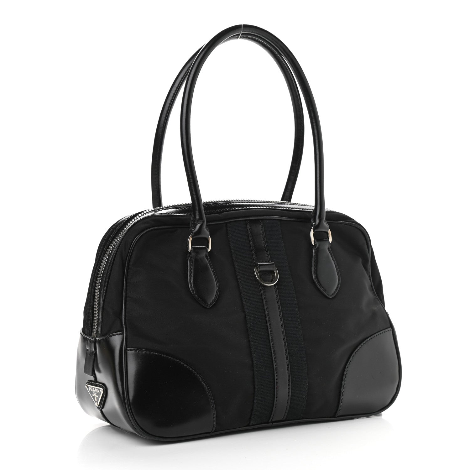Prada Tessuto Nylon Box Calf Bowling Bag Black 2 of 14