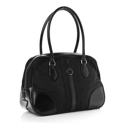 Prada Tessuto Nylon Box Calf Bowling Bag Black 2 of 14