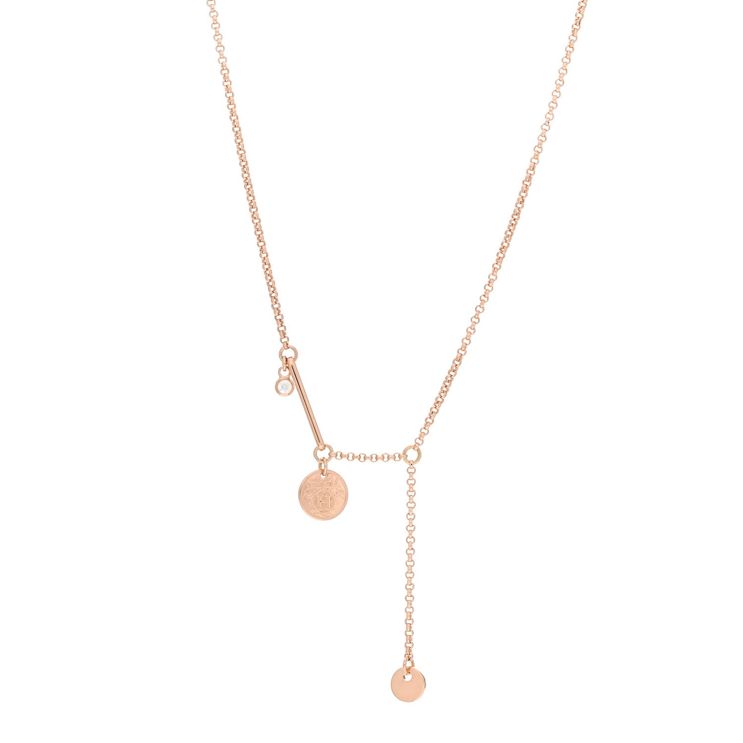 Hermes 18K Rose Gold Diamond PM Ex-Libris Pendant Necklace 1 of 5