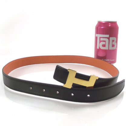 Hermes Leather Reversible H Belt 80 Black and Orange 2 of 4
