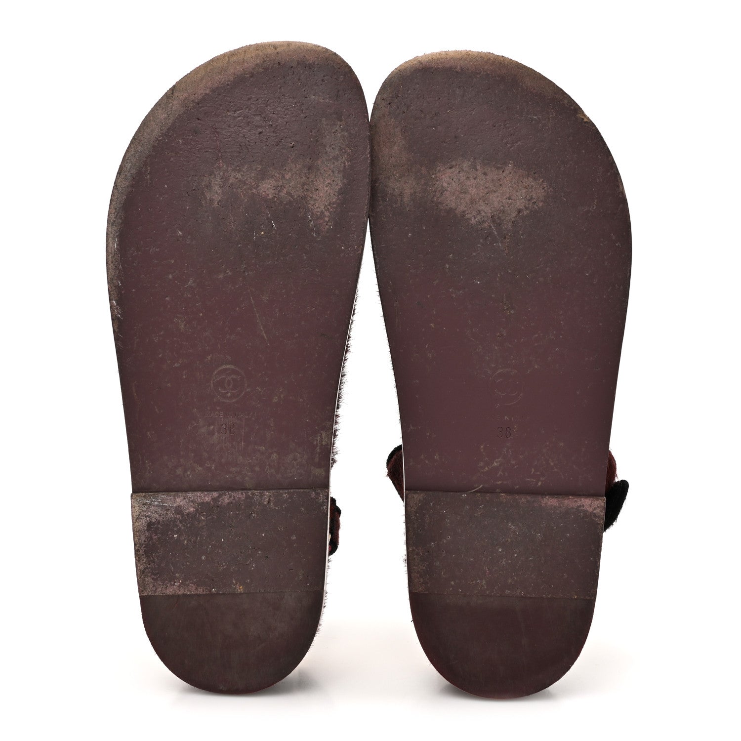 Chanel Calf Hair Suede Shearling Dad Sandals 38 Burgundy Black 6 of 11