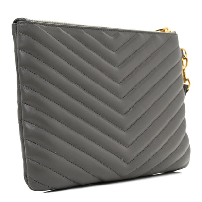 Saint Laurent Calfskin Matelasse Chevron Monogram A5 Wristlet Earth 3 of 11
