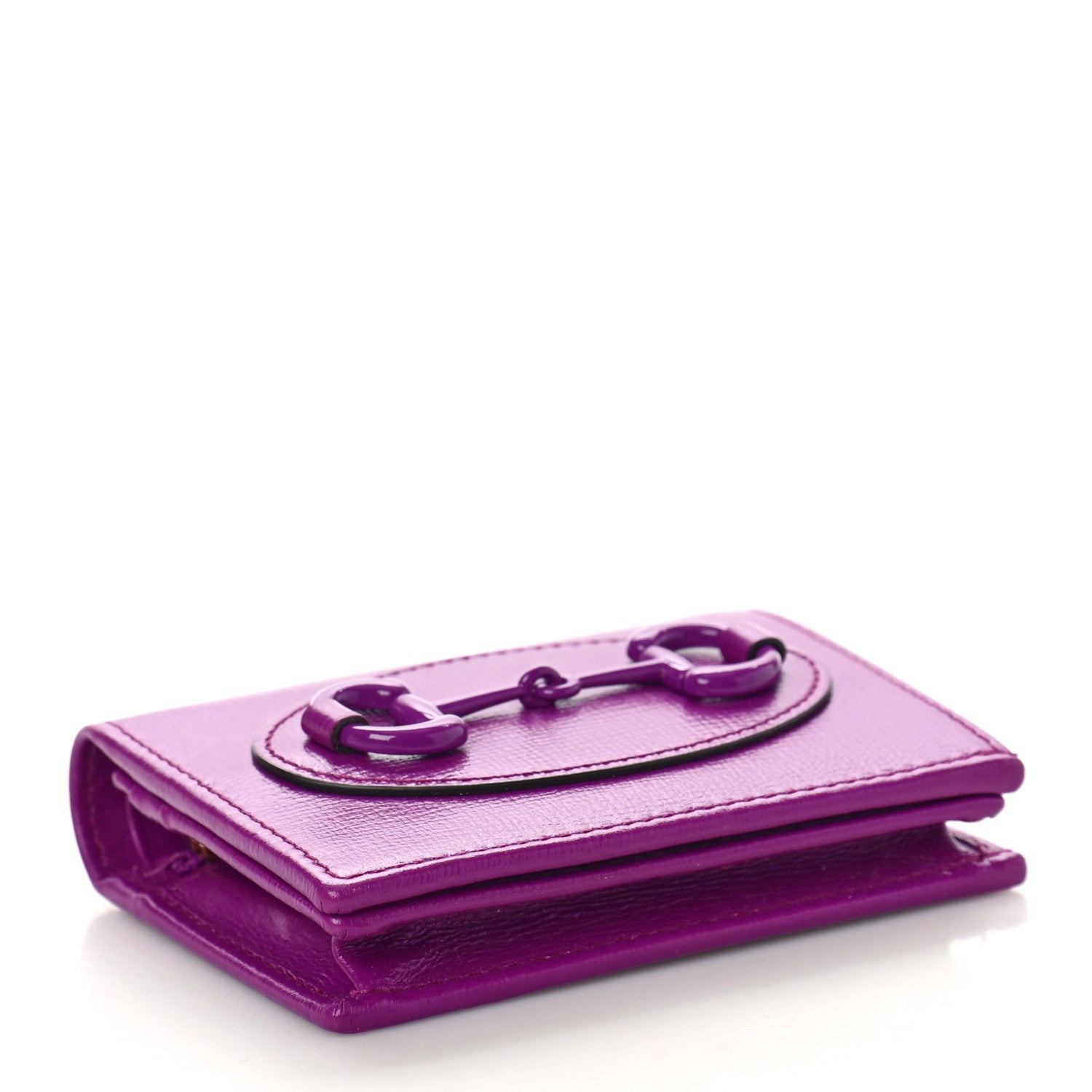 Gucci Azalea Calfskin Enamel Monochrome Horsebit 1955 Card Case Wallet Spicy Cyclamin 4 of 8