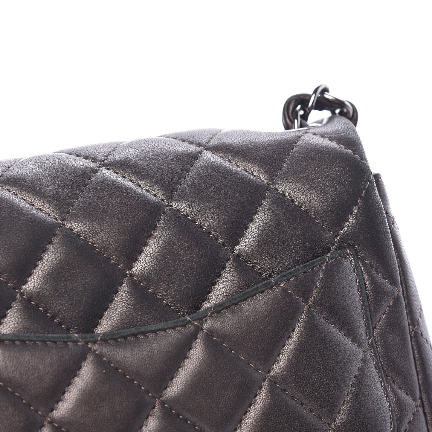 Metallic Lambskin Quilted Mini Square Flap Grey