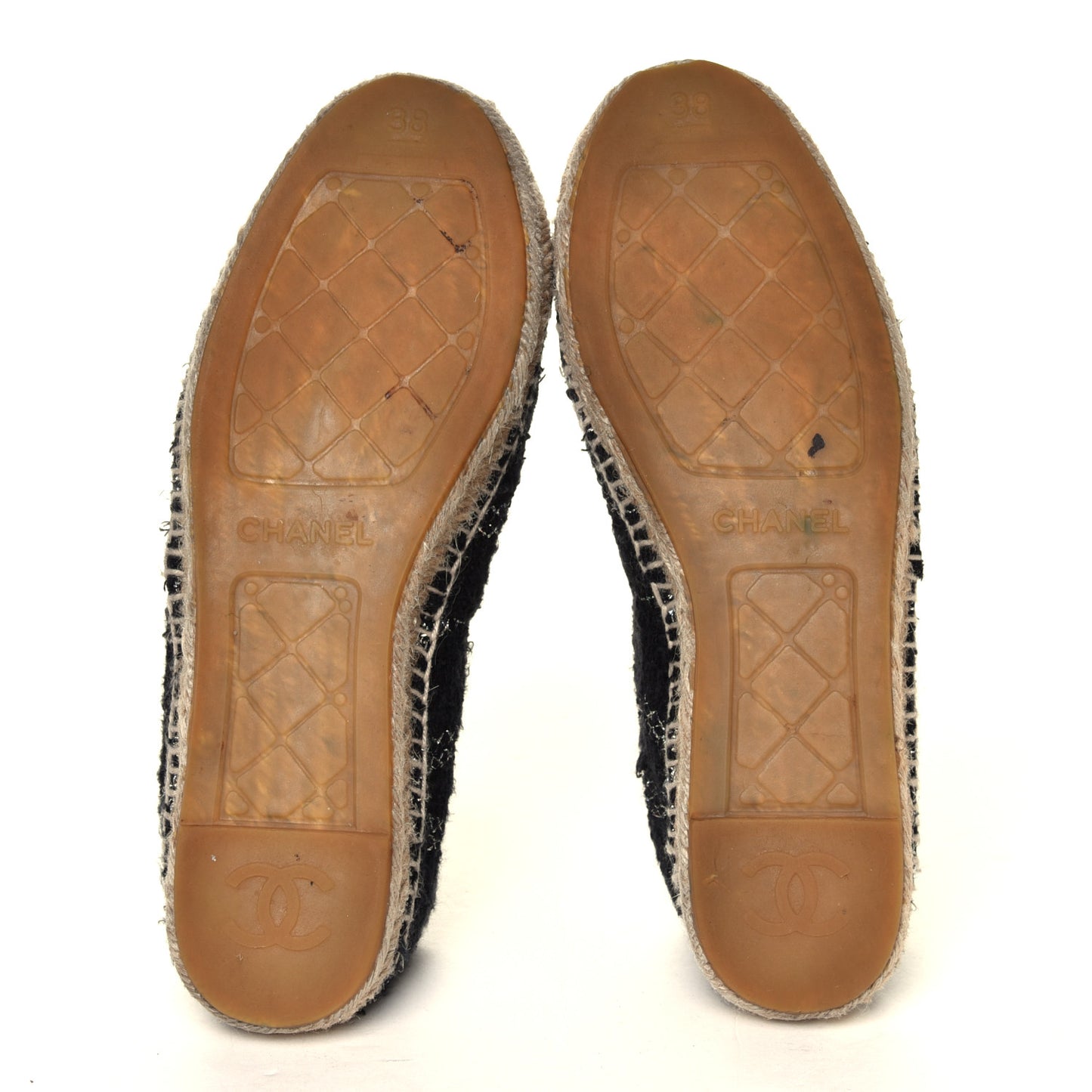 Tweed Lambskin CC Espadrilles 38 Black Silver