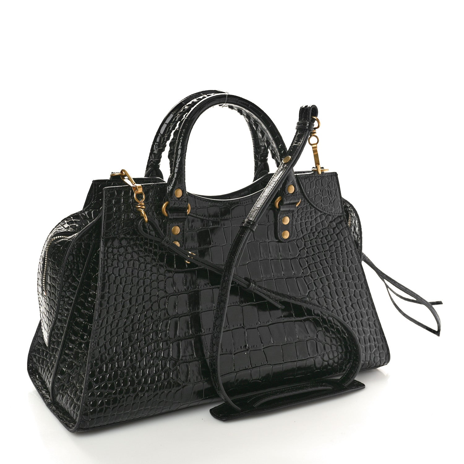 Balenciaga Shiny Supple Calfskin Crocodile Embossed Brass Hardware Neo Classic City Black 3 of 13