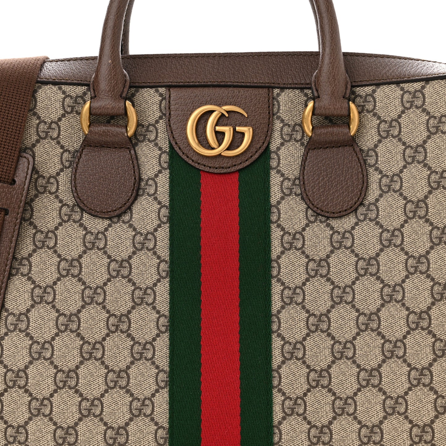 GG Supreme Monogram Textured Calfskin Web Medium Ophidia Briefcase Beige Ebony New Acero