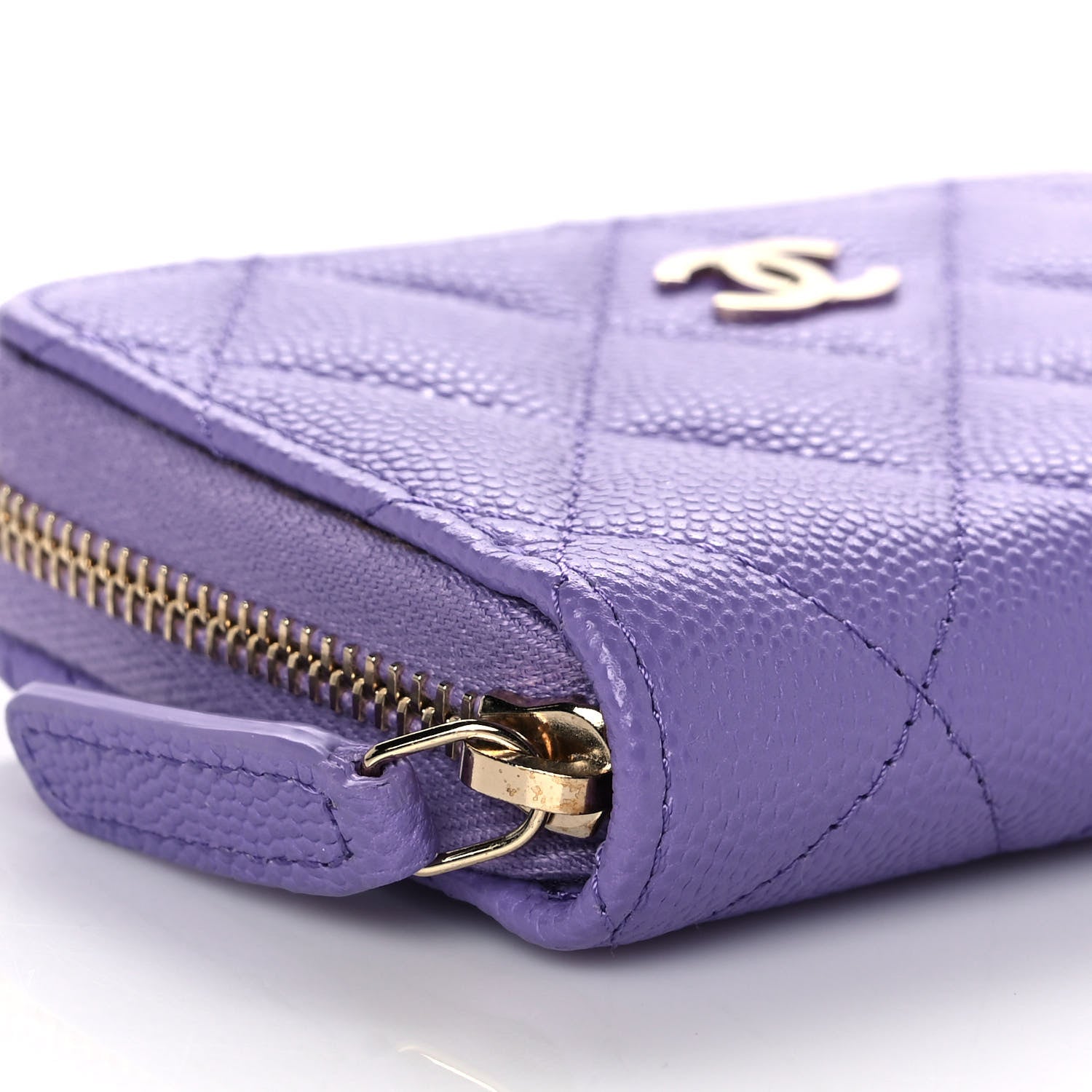 Chanel Caviar Quilted Zip Around Coin Purse Wallet Purple 7 of 10