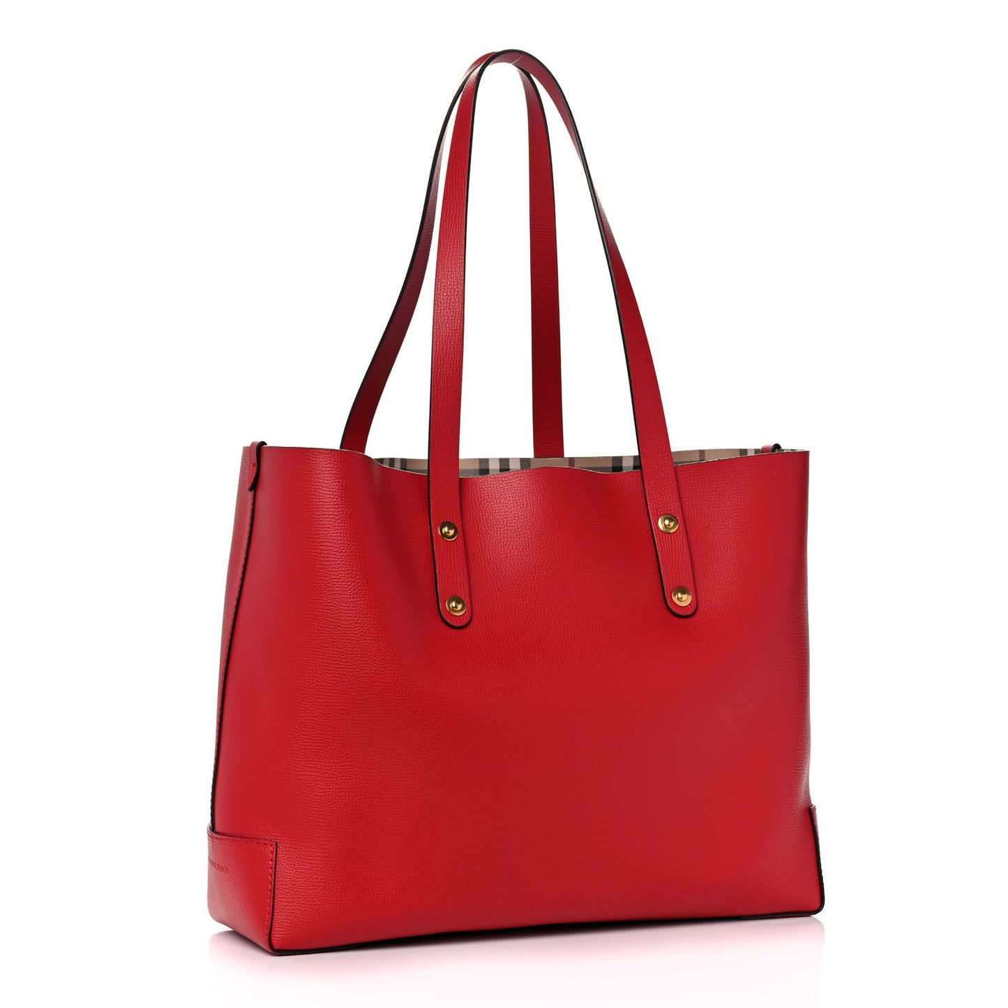 Grainy Calfskin Haymarket Check Small Reversible Tote Red