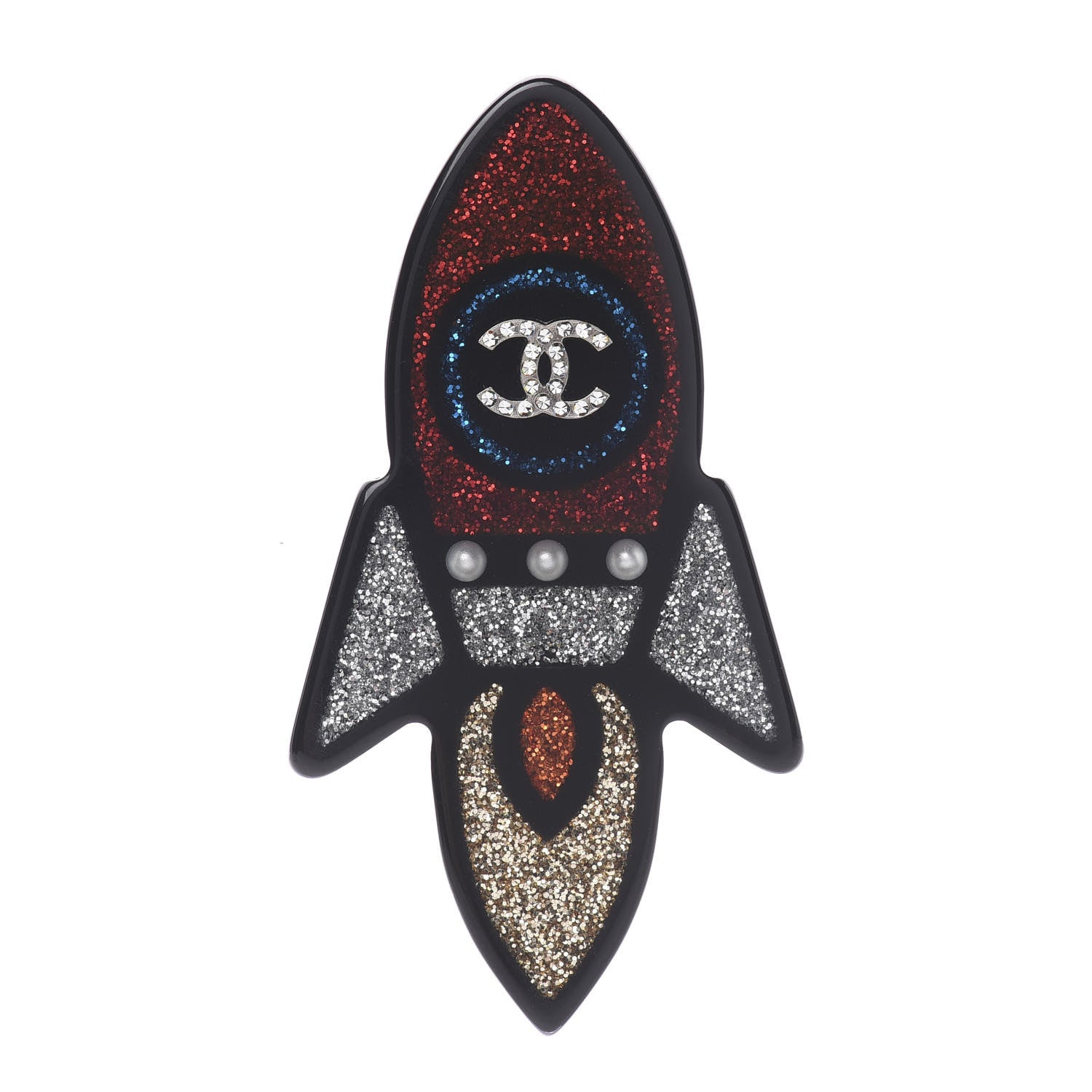 Chanel Glittered Resin Strass Rocket Brooch Silver Blue Pink 1 of 5