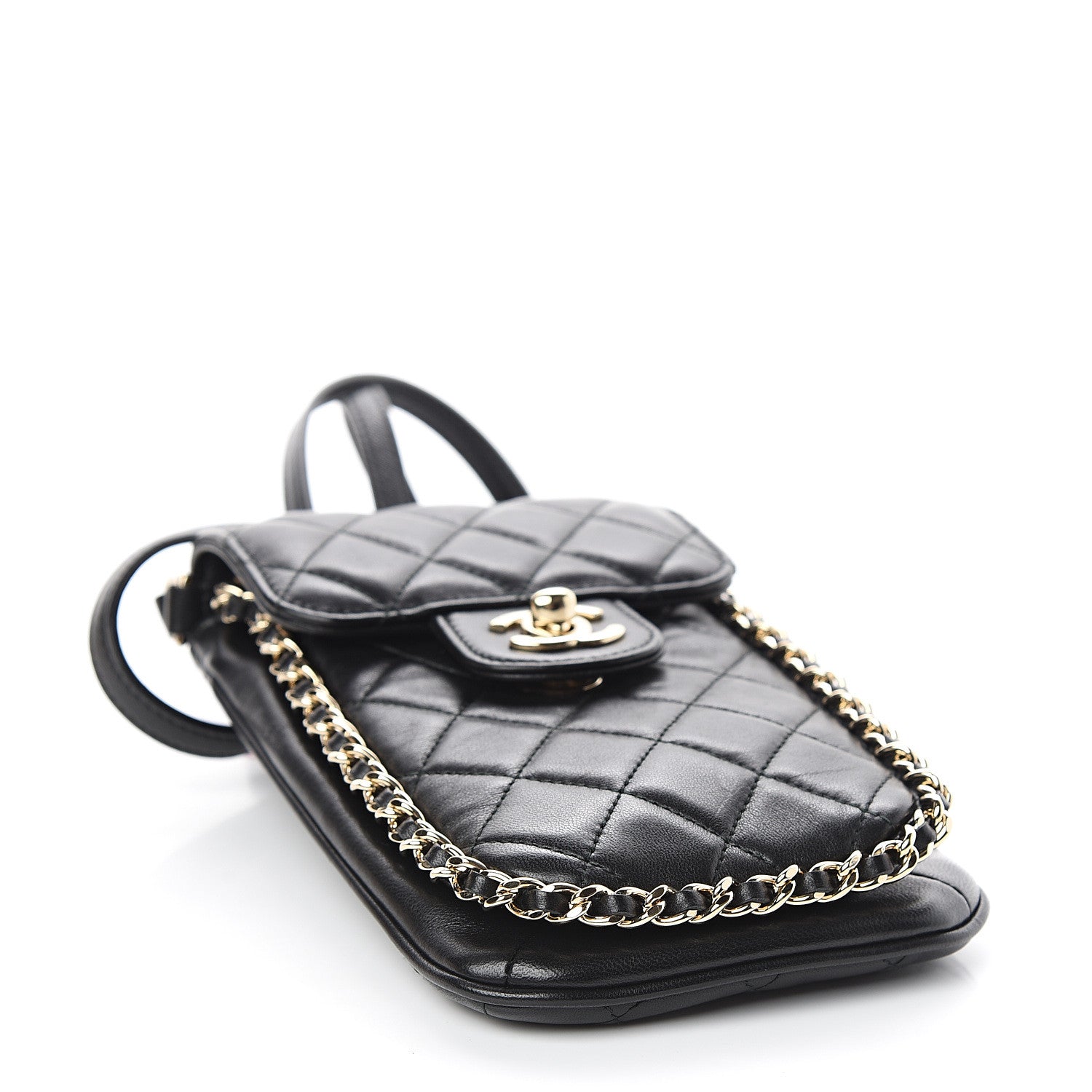 Chanel Lambskin Quilted Chain Around Flap Crossbody Black 3 of 11