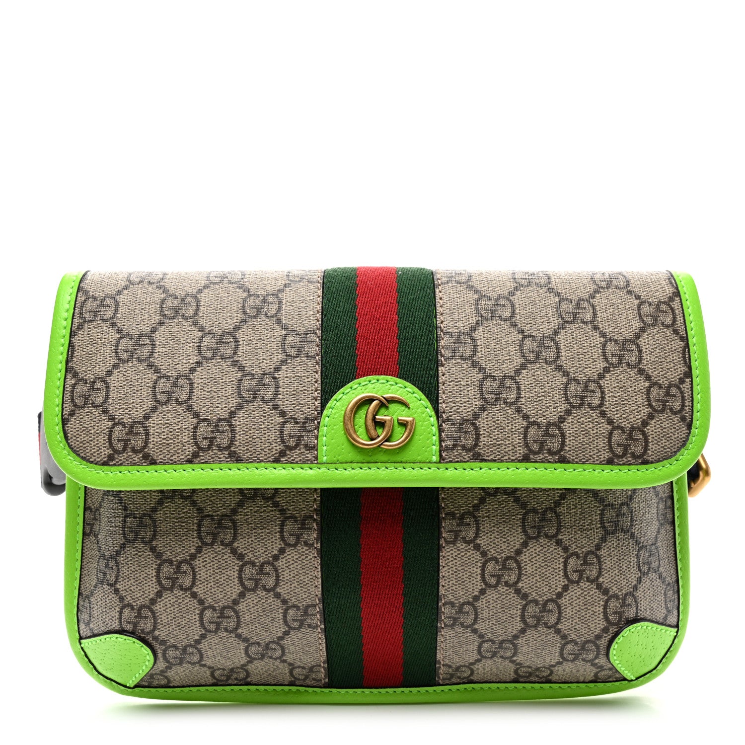 Gucci GG Supreme Monogram Web Small Ophidia Belt Bag Beige Ebony Electric Green 1 of 10
