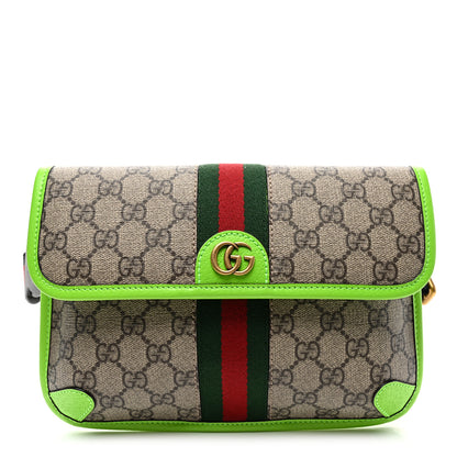 Gucci GG Supreme Monogram Web Small Ophidia Belt Bag Beige Ebony Electric Green 1 of 10
