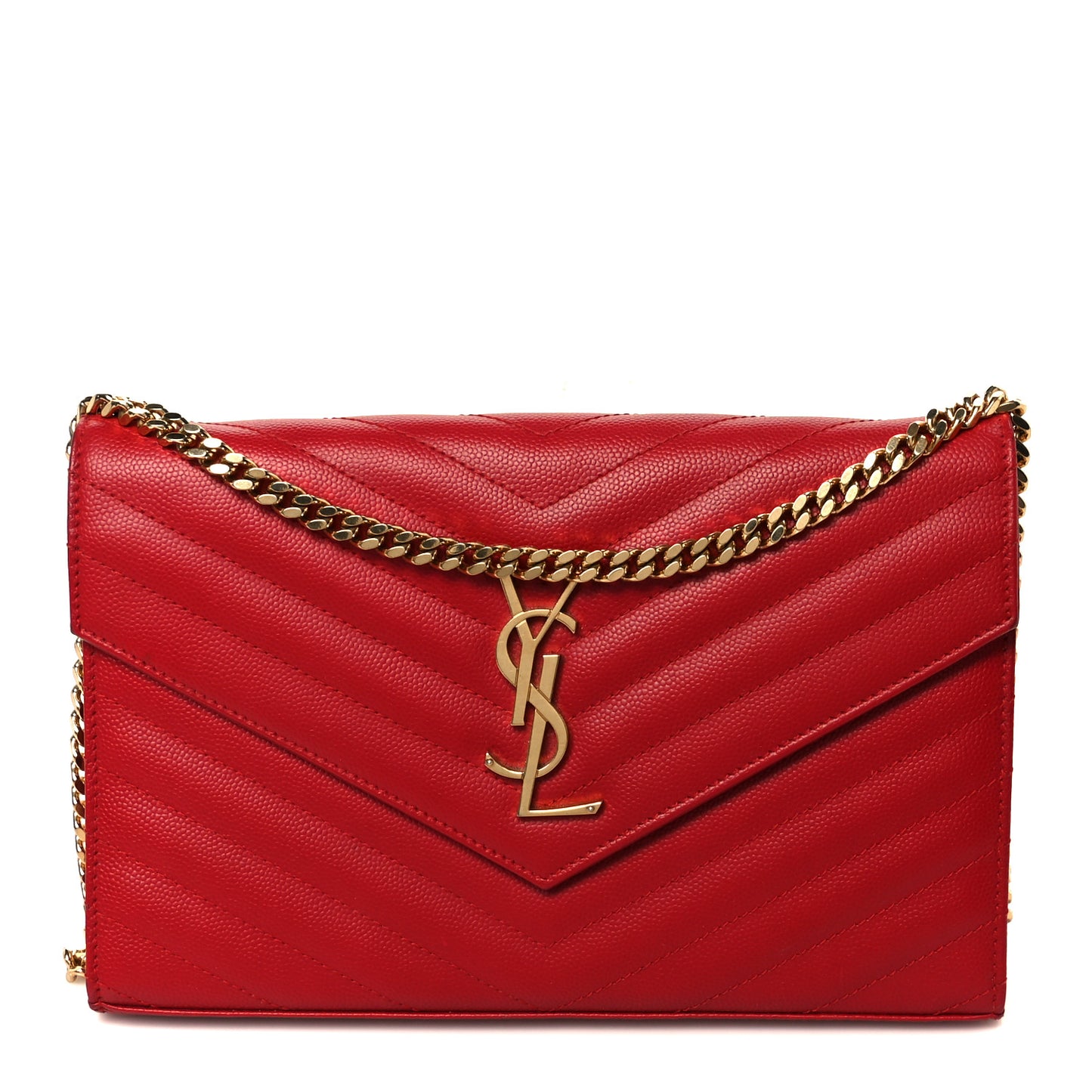 Grain De Poudre Matelasse Chevron Monogram Chain Wallet Red