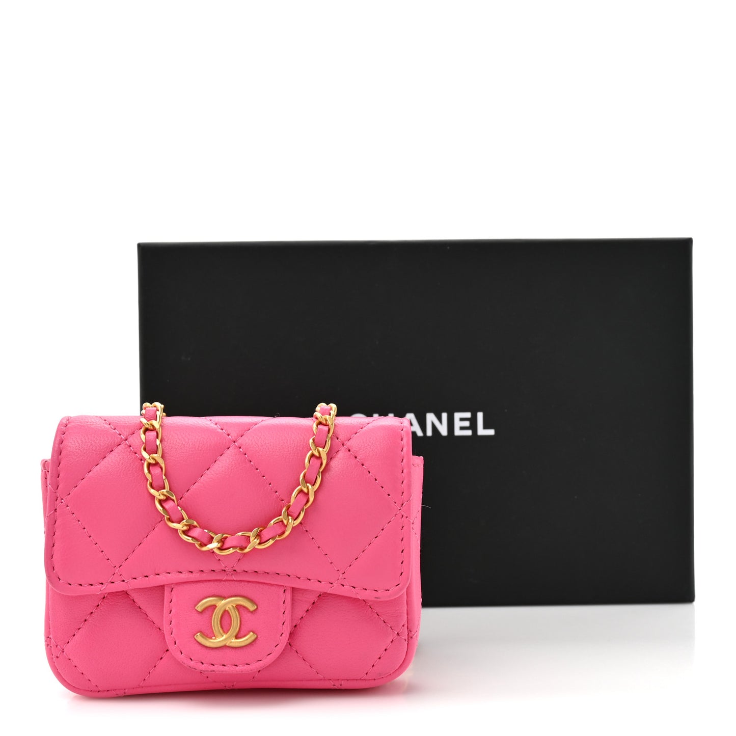 Lambskin Enamel Quilted Mini Chain Belt Bag Pink