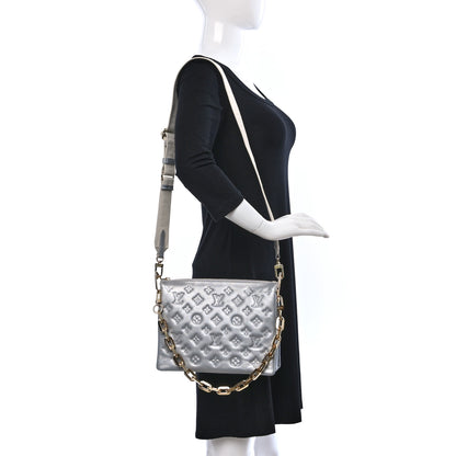 Louis Vuitton Metallic Lambskin Embossed Monogram Coussin PM Silver 2 of 9