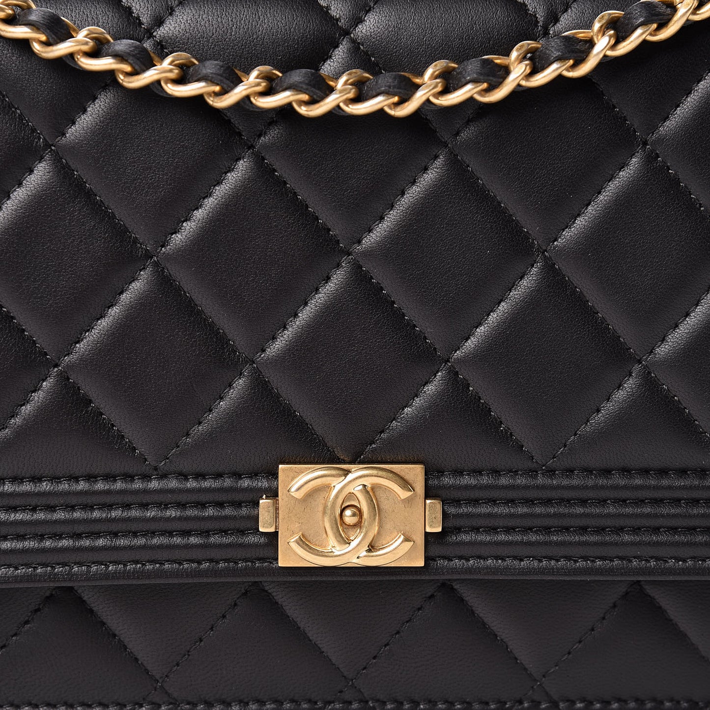 Lambskin Quilted Boy Wallet On Chain WOC Black