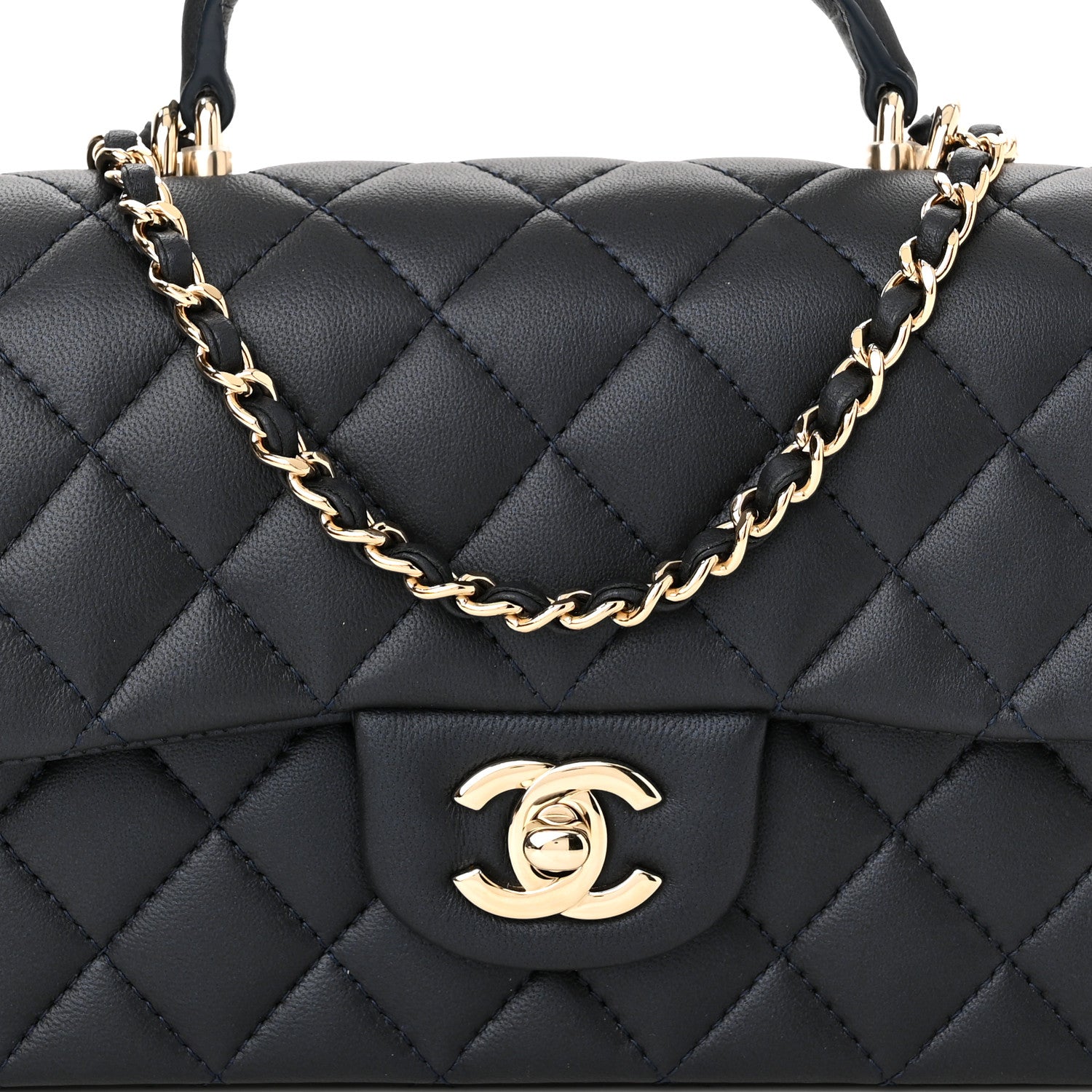 Chanel Iridescent Lambskin Quilted Mini Top Handle Rectangular Flap Dark Blue 7 of 11