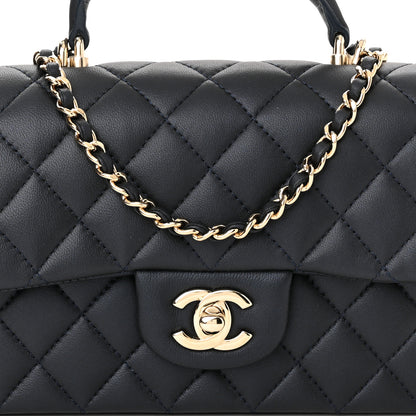 Chanel Iridescent Lambskin Quilted Mini Top Handle Rectangular Flap Dark Blue 7 of 11