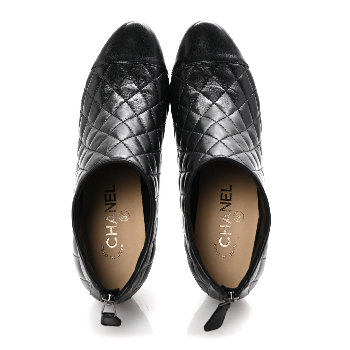 Calfskin Quilted Cap Toe Short Boots 38.5 Black