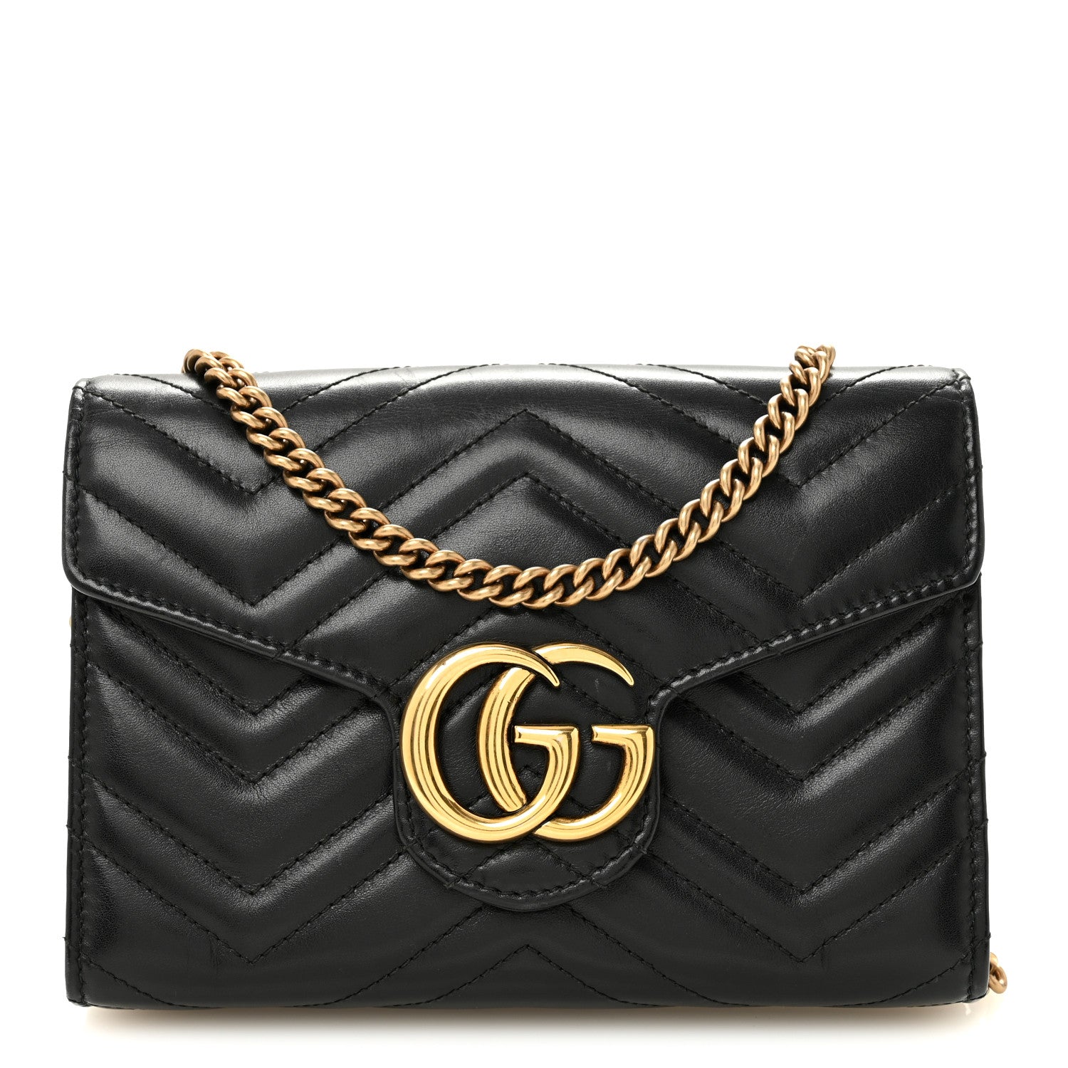 Gucci Calfskin Matelasse GG Marmont Chain Wallet Black 1 of 13