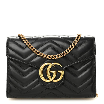 Gucci Calfskin Matelasse GG Marmont Chain Wallet Black 1 of 13
