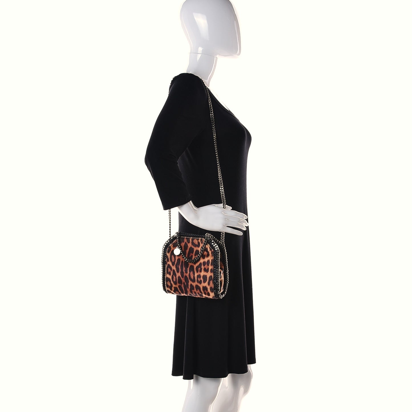 Faux Calf Hair Leopard Print Mini Falabella Fold Over Tote Black