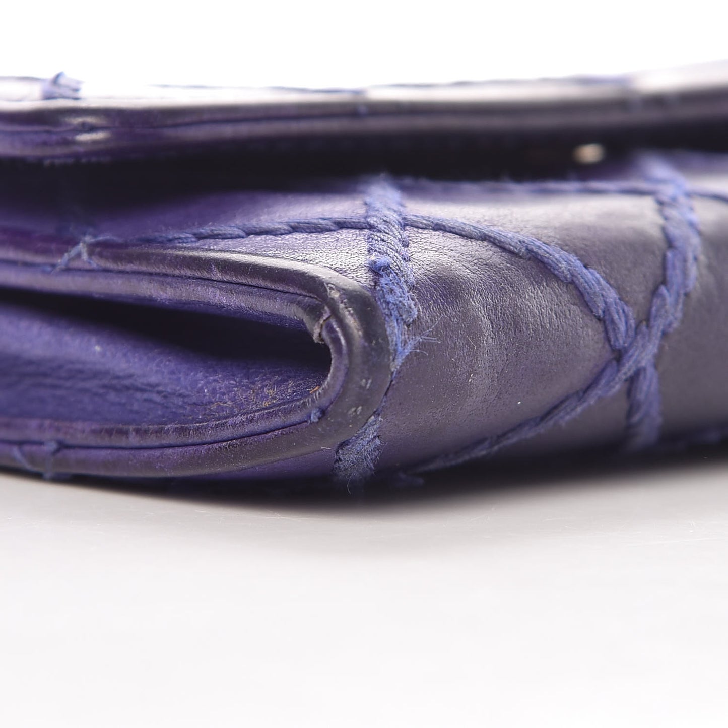 Calfskin Diamond Stitched Card Holder Wallet Purple