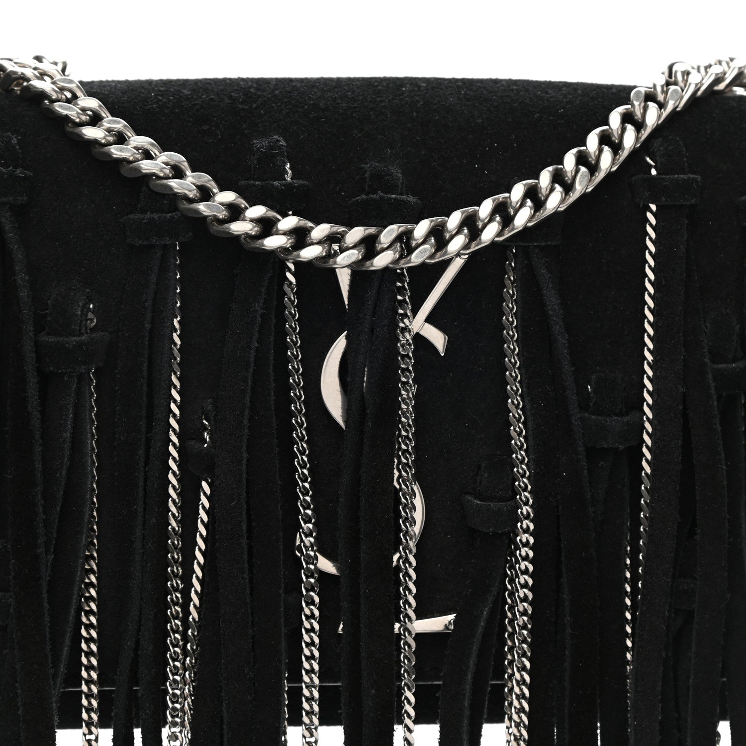 Saint Laurent Suede Fringe Chain Small Monogram Satchel Black 8 of 10
