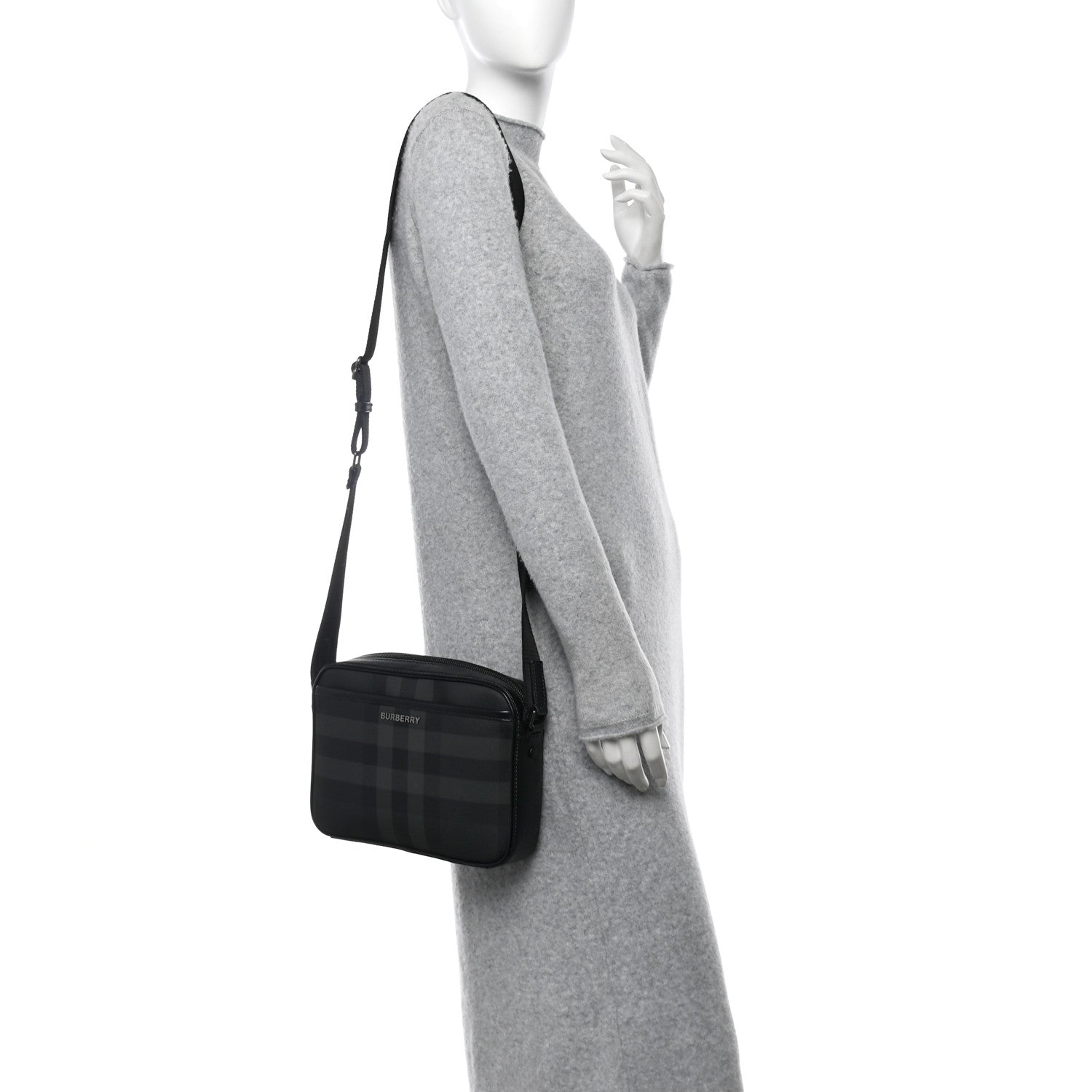 Burberry Coated Canvas Calfskin Check Muswell Bag Charcoal 2 of 11