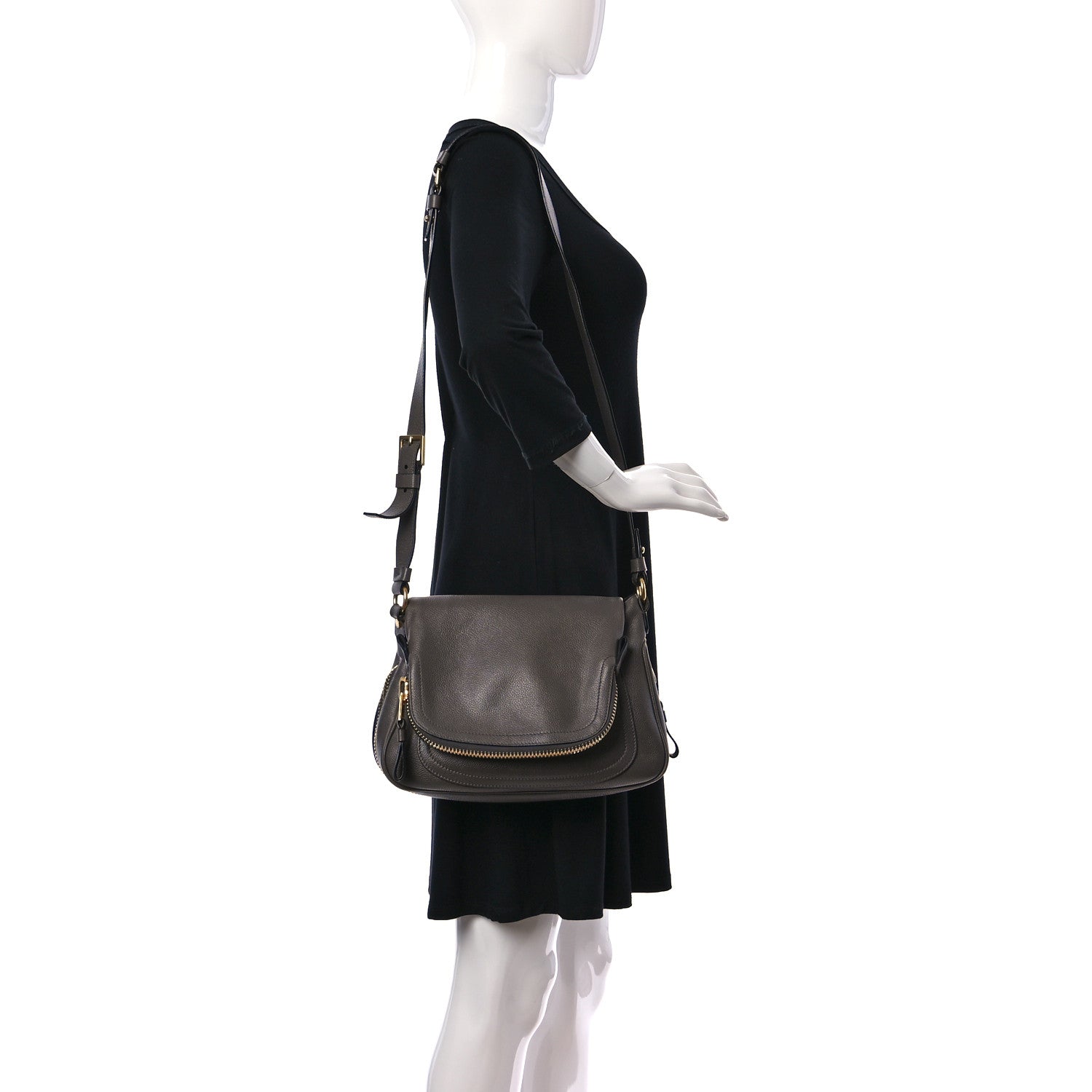 Tom Ford Grained Calfskin Medium Jennifer Dark Brown 2 of 9