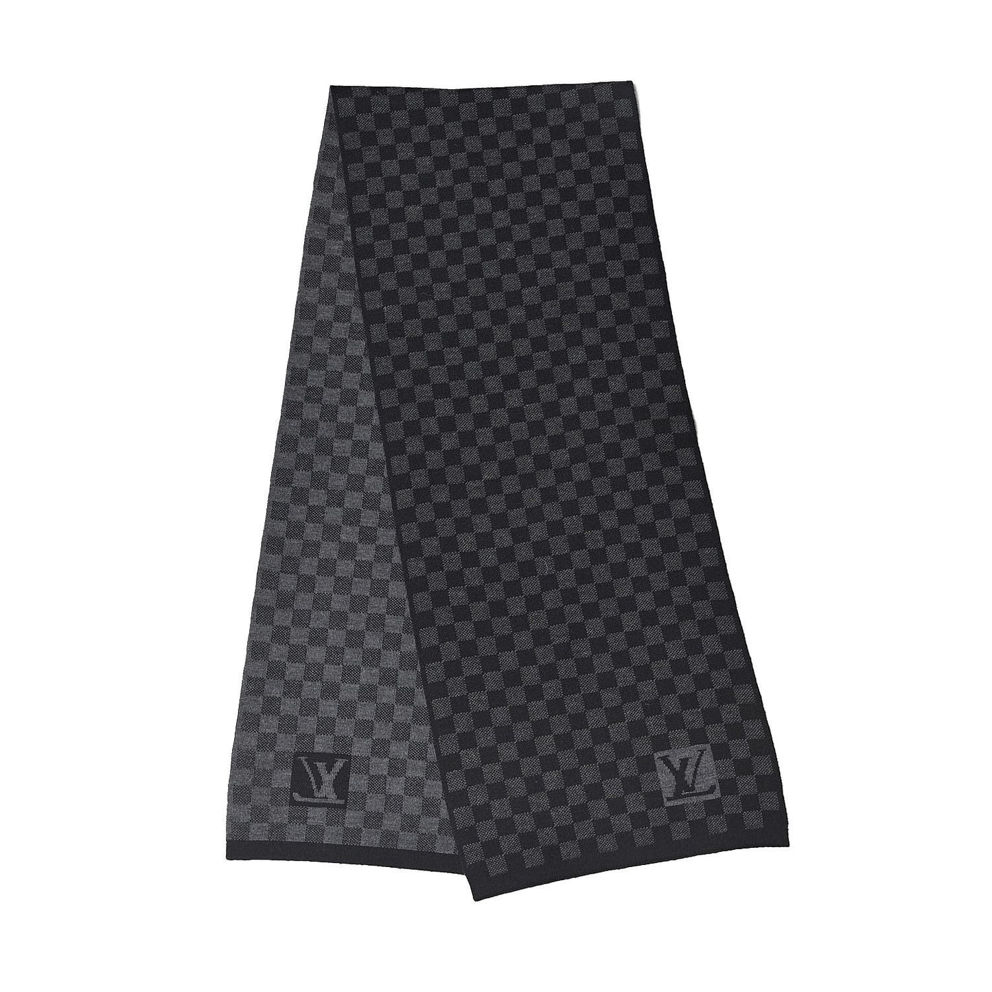 Wool Petit Damier Graphite Scarf Black