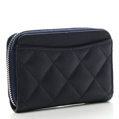 Chanel Metallic Caviar Quilted Zip Coin Purse Dark Blue 3 of 8