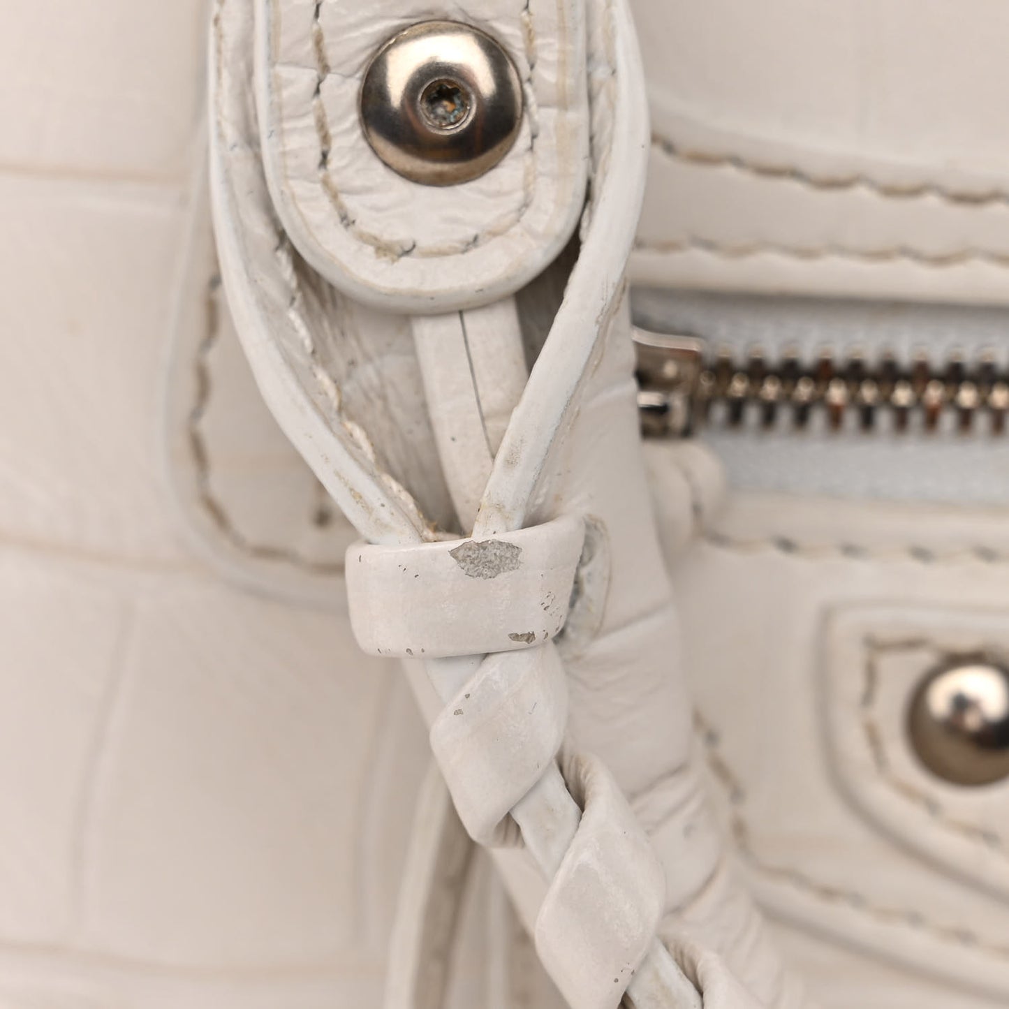 Extra Supple Calfskin Crocodile Embossed Neo Classic Silver Hardware Mini City White