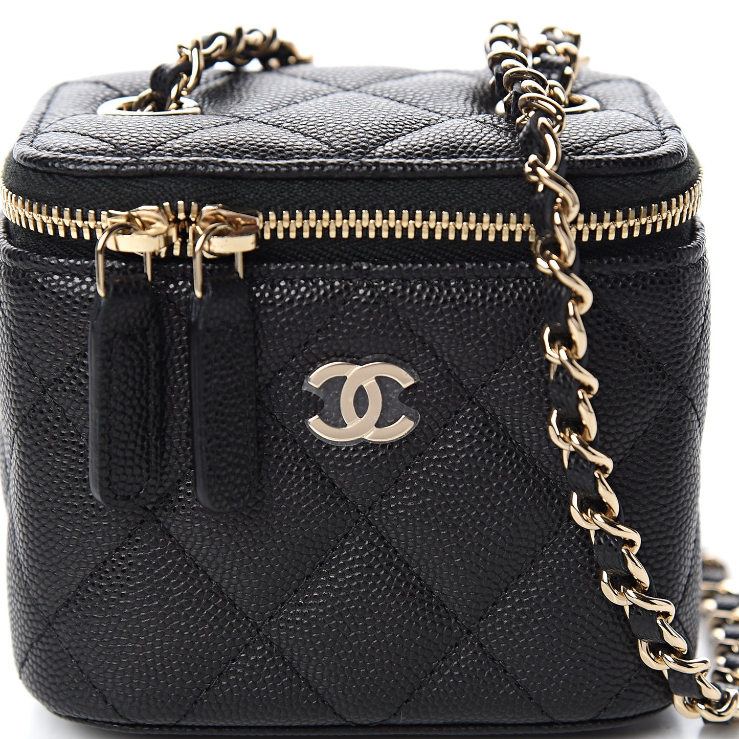 Caviar Quilted Mini Vanity Case With Chain Black