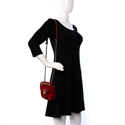 Gucci Velvet Matelasse Mini GG Marmont Shoulder Bag Hibiscus Red 2 of 12