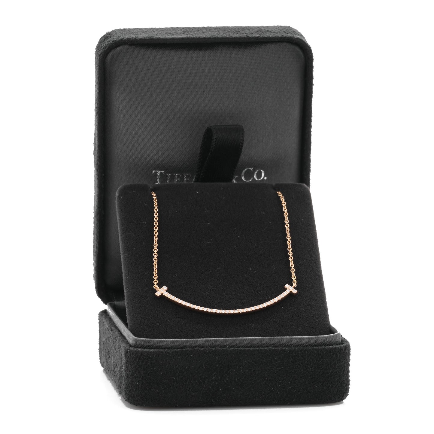 18K Rose Gold Diamond Small T Smile Pendant Necklace