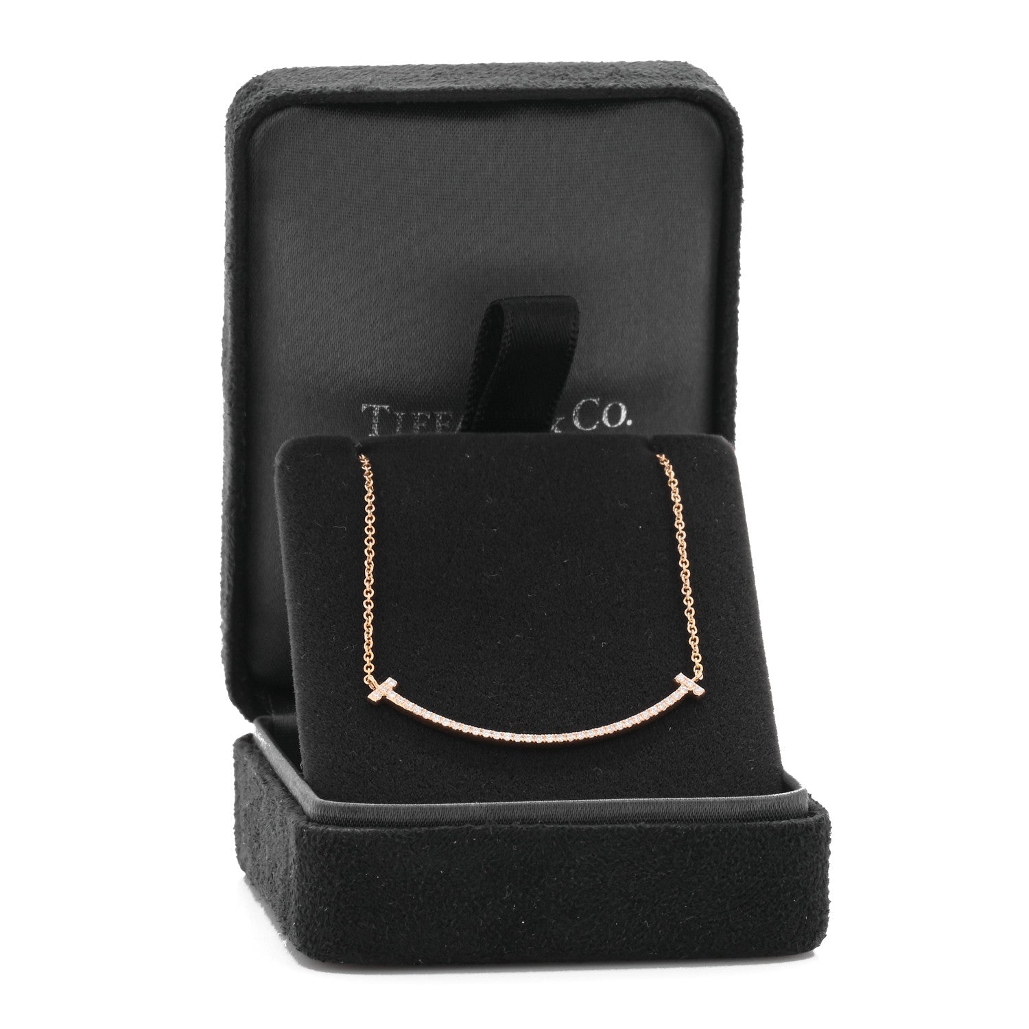 Tiffany 18K Rose Gold Diamond Small T Smile Pendant Necklace 4 of 4